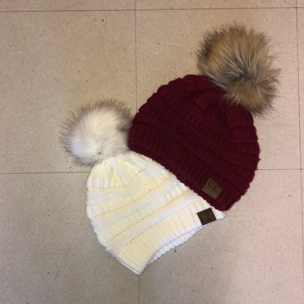 Two winter Pom Pom hats